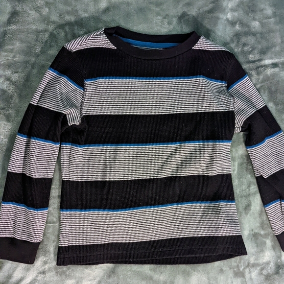 Boys waffle cut grey and navy striped long sleeve tee shirt. Size 8 Old Navy - Picture 1 of 2